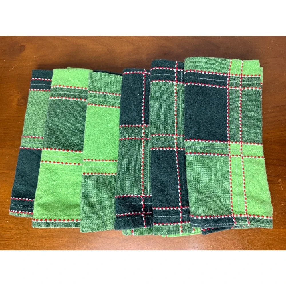 Green Plaid Napkins Christmas‎ Set of 6 Farmhouse Kitchen Cotton